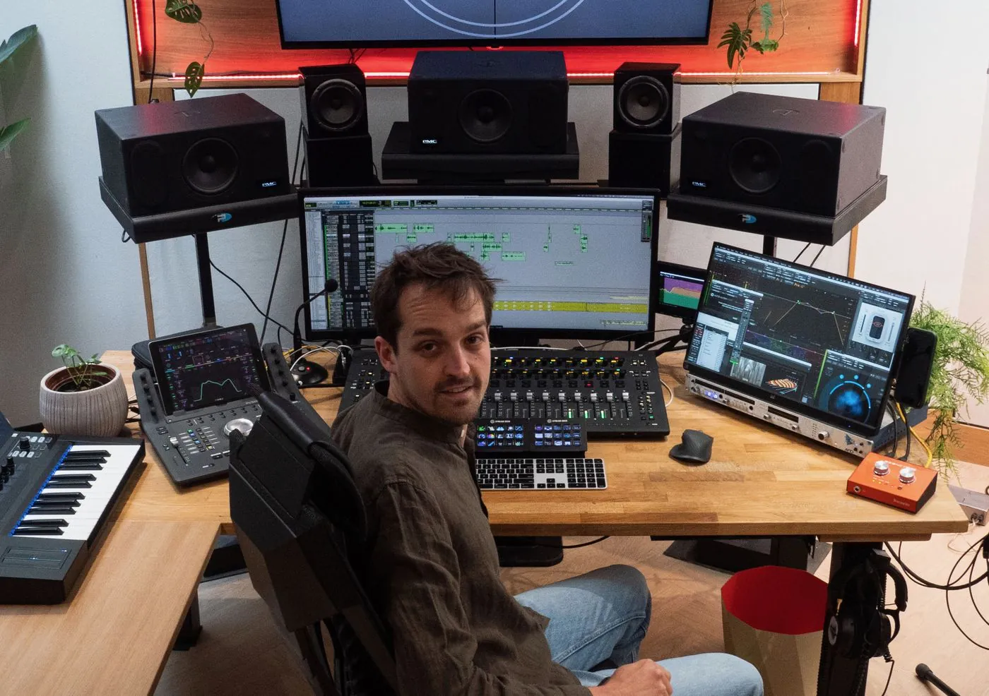 Nick Leyers at the mix position in his studio in Antwerp