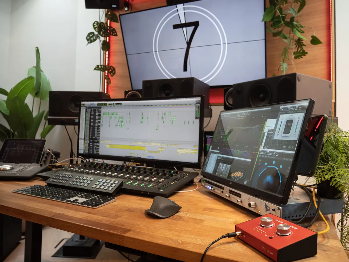 Studio — mix position with Pro Tools screens