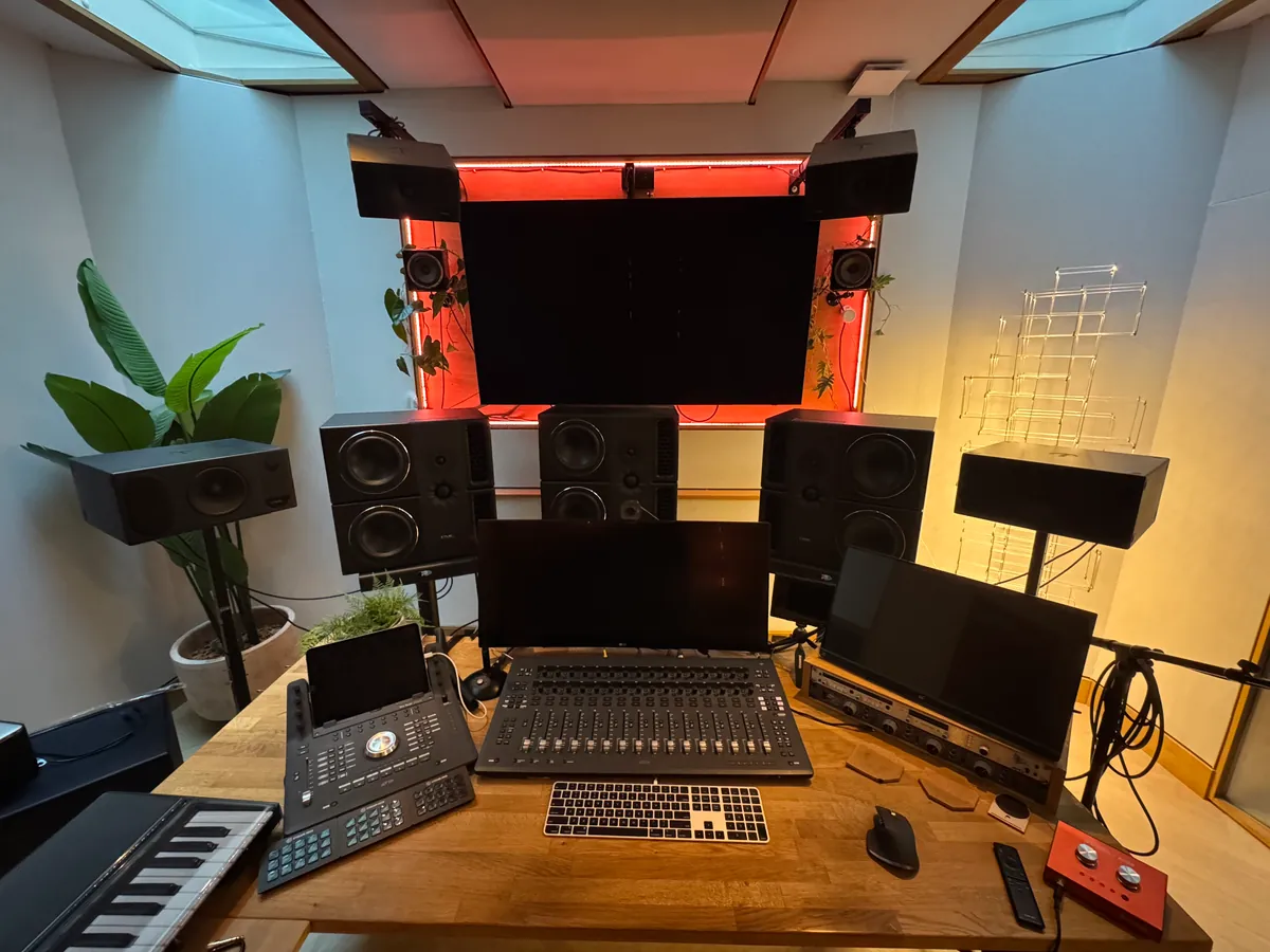 Studio — immersive speaker setup and mixing desk